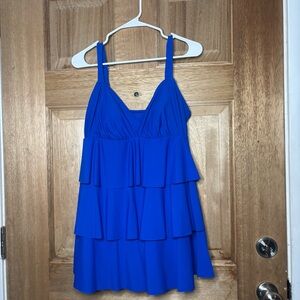 NWOT Swim Solutions (no tag) Blue Three Tiered Swimsuit Swimdress Sz 14